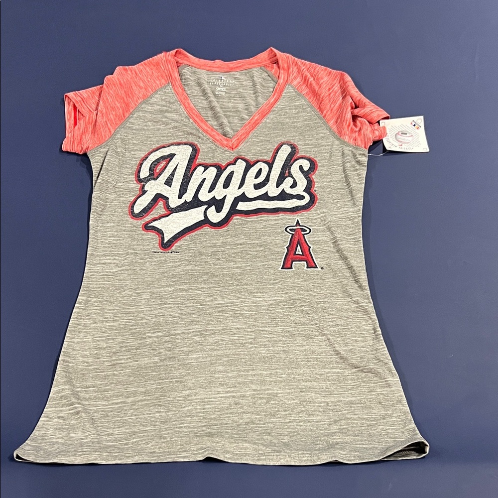 Majestic Gray and Red Angels V-Neck Tee